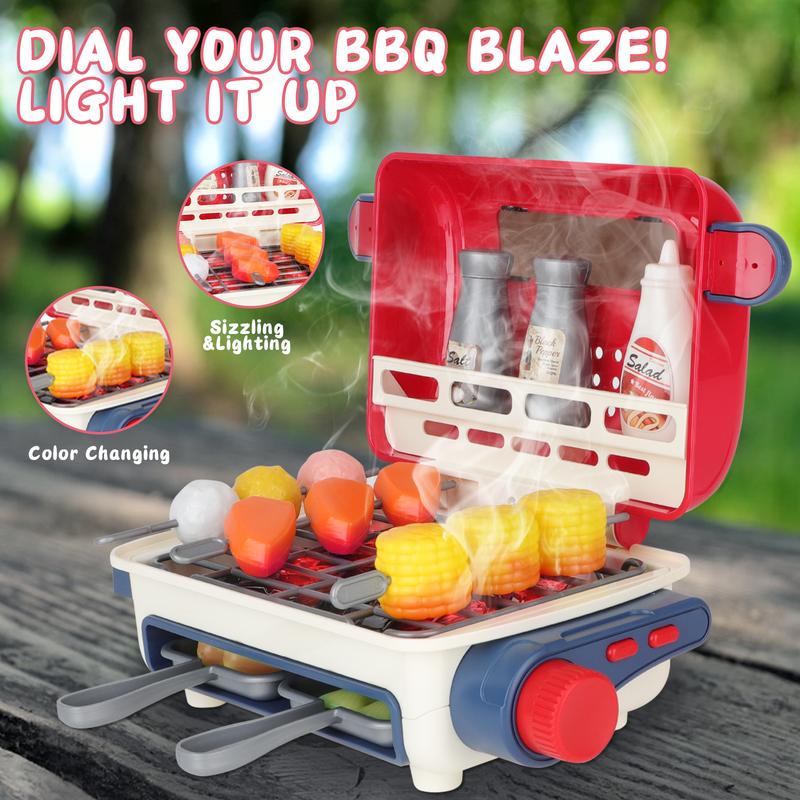 Cooking Toy Set, Kitchen Toy Set, Toy BBQ Grill Set, Little Chef Play, Grill Playset Interactive BBQ Toy Set