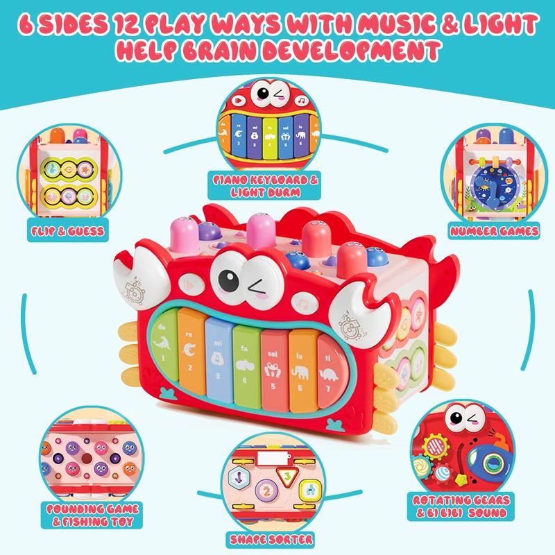 Crab Musical Toys, Montessori Sensory Toys for Kids, Cute Animals Music Toy for Boys Girls, Shape Sorter Learning Toys, Christmas Birthday Gifts