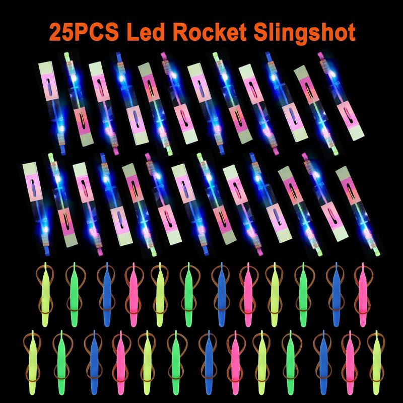 25 Sets LED Flying Set, 25 Slingshot+25 Glow Helicopter-50 Count, Flying Toy Outdoor Toys Glow in The Dark Party Supplies Party Favors for Kids 8-12,4-8