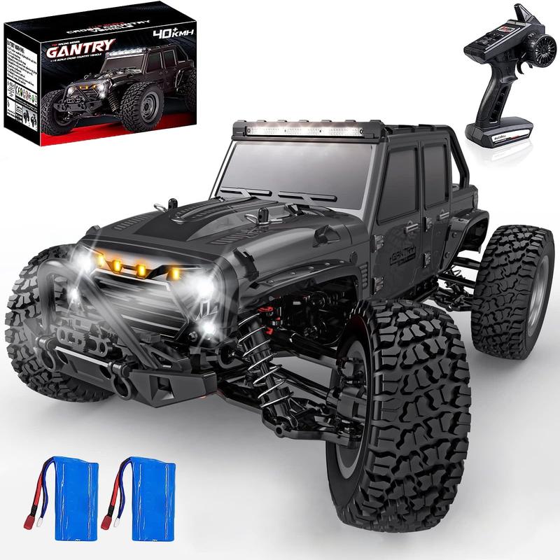 1:16 Scale All Terrain Remote Control Car, 4X4 High Speed 40 Km h RC Truck 2 Rechargeable Batteries Waterproof Monster RC Crawlers with LED Light for Kids Boys and Adults children toy rc drifting