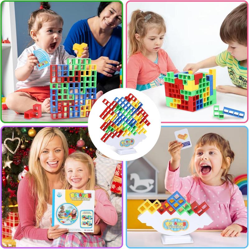 64Pcs Puzzle Teasers Toy, Tetra Balance Tower Stacking Games,Fun Balance Game,Educational Gift for Kids(There are 2 Bases= 2 Sets of 32Pcs)