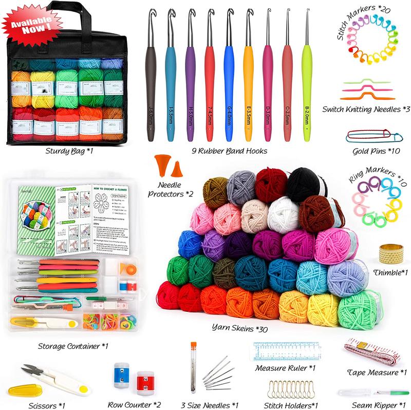 103 PCS Crochet Kit with Crochet Hooks Yarn Set, Bundle Includes 2180 Y.a.r.ds Ac.ry.lic Yarn Skeins Balls, Needles, Accessories, Bag, Ideal Starter Pack for K.i.d.s A.du.lts Beginner Professionals