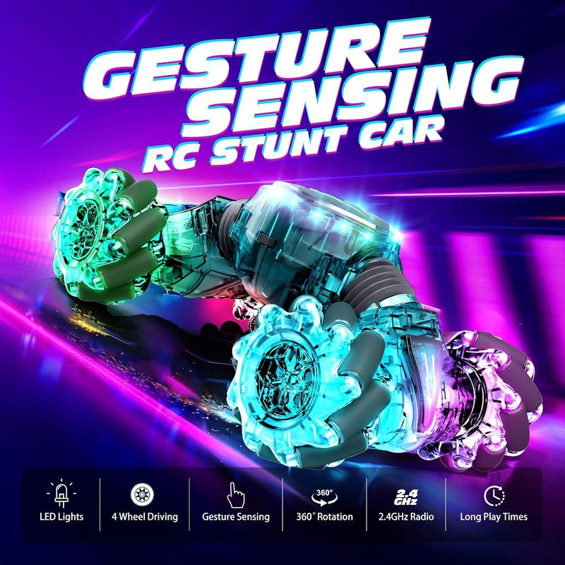 Remote Control Car Cars for Boys Girls, 2.4GHz 4WD Gesture Sensing Stunt Car Toys - 360° Rotating Double Sided Hand Controlled Car with Lights, Gifts for Kids