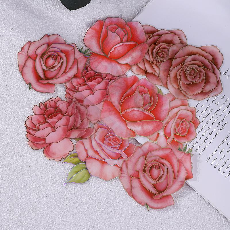 Flower Pattern Sticker, 10pcs set Scrapbooking & Journal Making Material Paper, DIY Decorative Sticker for Stationery Computer Water Bottle