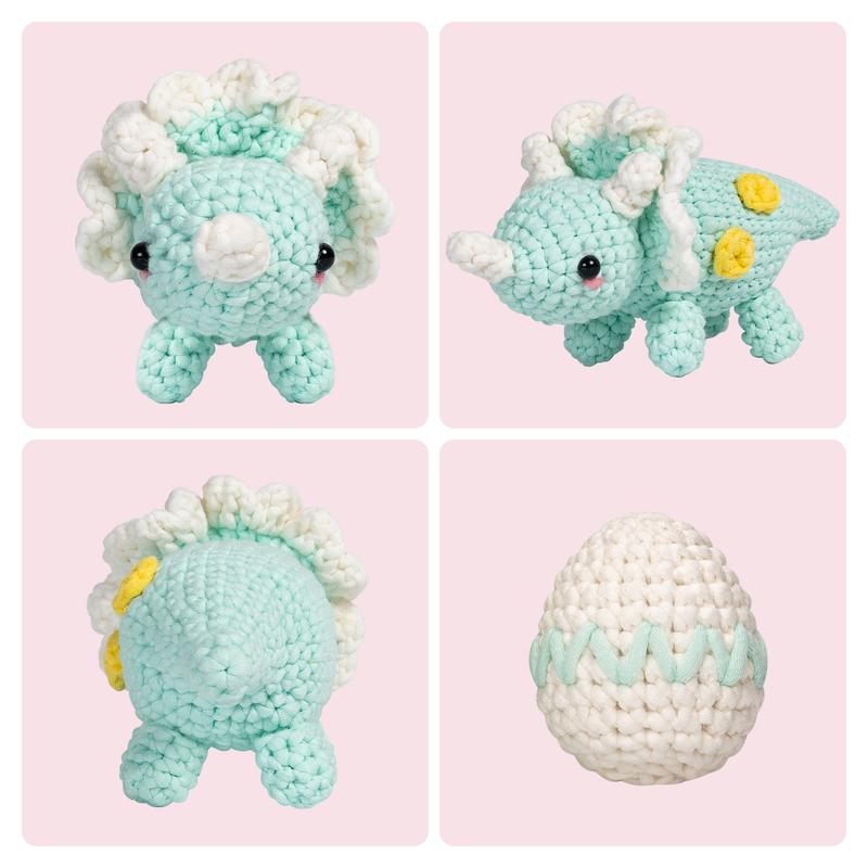 MeWaii Crochet Kit for Beginners, Complete DIY Crochet Kit Triceratops Animals with 40%+ Pre-Started Tape Yarn Step-by-Step Video Tutorials, Birthday Gifts Halloween Christmas Gift for Girls Boys