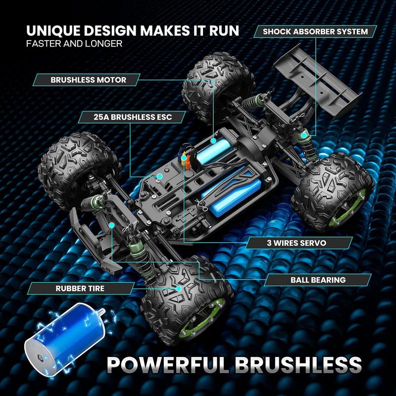 DEERC Brushless 302E RC Cars, Upgraded 60KM H High Speed Remote Control Car, 4WD 1:18 Scale All Terrain Off Road Monster Truck with DIY Extra Shell, 2 Battery 40 Min Car Toy