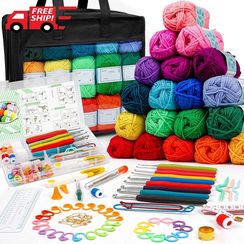 103 PCS Crochet Kit with Crochet Hooks Yarn Set, Bundle Includes 2180 Y.a.r.ds Ac.ry.lic Yarn Skeins Balls, Needles, Accessories, Bag, Ideal Starter Pack for K.i.d.s A.du.lts Beginner Professionals