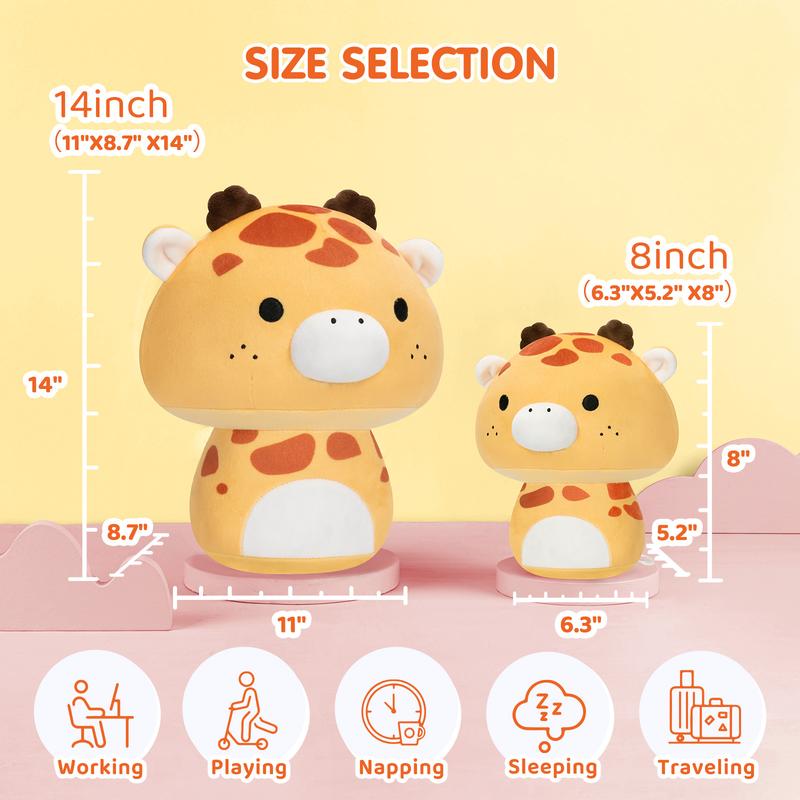 MeWaii  Mushroom Plush, giraffePlush Soft Plushies Squishy Plush, Cute giraffe Stuffed Animals Plush Toys Birthday Gifts Halloween Christmas Gift for Girls Boys