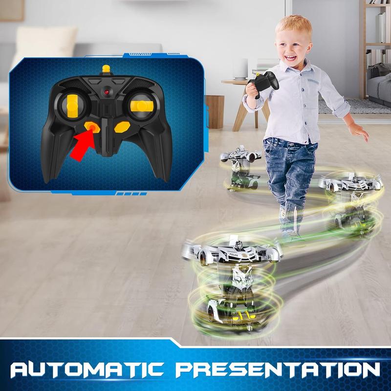 Remote Control Car - Transform Toys Car Robot, One Button Deformation to Robot with Flashing Light,360 Degree Rotating, Girls Boys Toys 2.4Ghz 1:18 Scale Transforming Police Car Kids Toys with