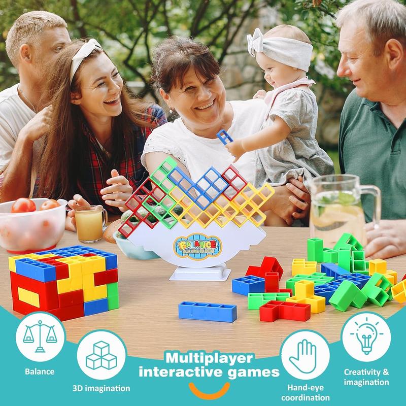 64Pcs Puzzle Teasers Toy, Tetra Balance Tower Stacking Games,Fun Balance Game,Educational Gift for Kids(There are 2 Bases= 2 Sets of 32Pcs)