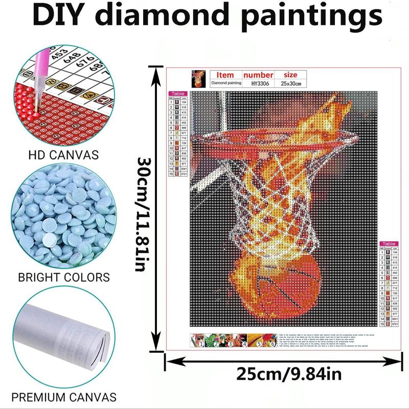 1 Set Basketball Pattern DIY Paint In Diamond without Frame, Rhinestone Art Kit for Adults & Kids, Paint In Diamond for Home Decoration