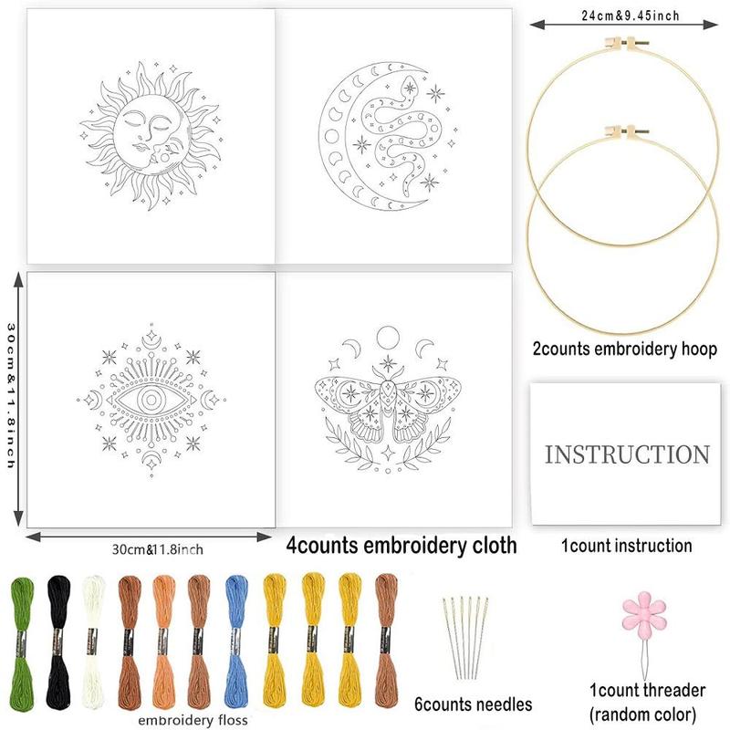 Embroidery Kit (4 Counts set), Including Embroidery Cloth, Embroidery Hoop, Thread and Needle, DIY Cross Stitch Embroidery Set for Beginner, Home Ideals 2024