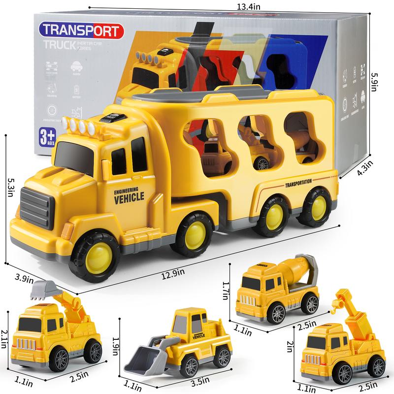 5-in-1 Container Truck Toy - Includes Four Different Mini Cars with Realistic Details and High-Quality Design, Perfect for Creative Play