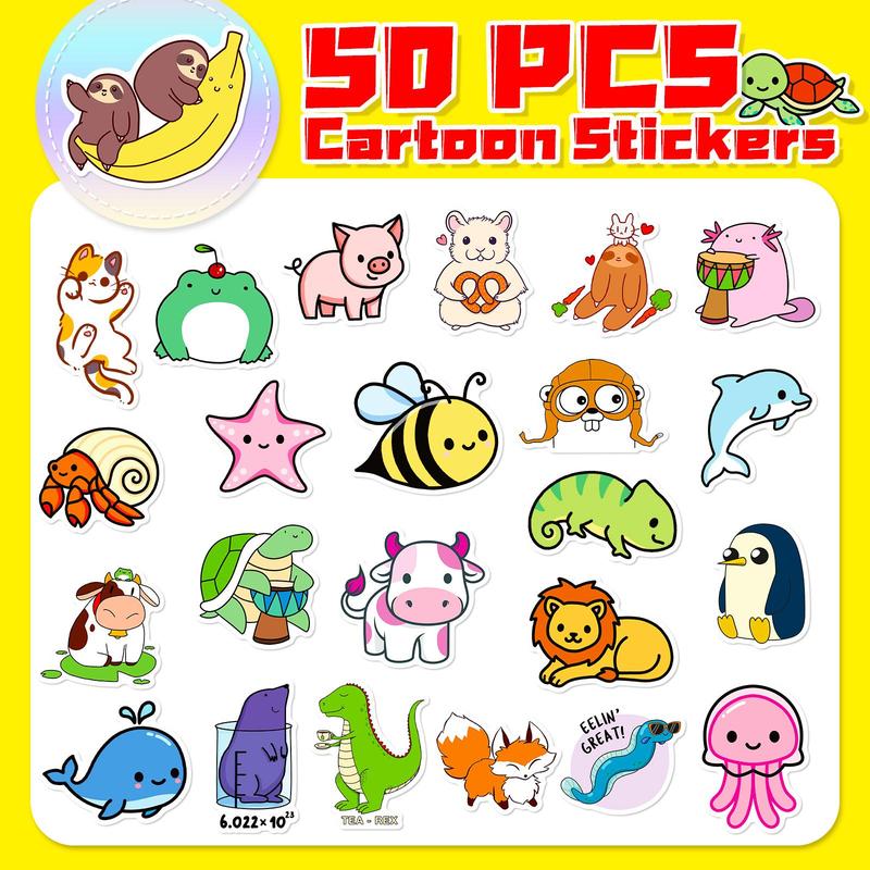 50pcs Cartoon Animal Series Sticker, Cute Multi-purpose Sticker For DIY Craft, Decoration, Hand Account