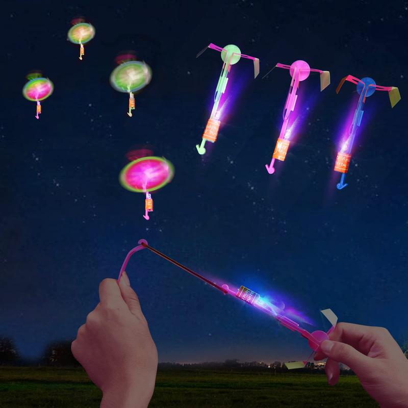 25 Sets LED Flying Set, 25 Slingshot+25 Glow Helicopter-50 Count, Flying Toy Outdoor Toys Glow in The Dark Party Supplies Party Favors for Kids 8-12,4-8