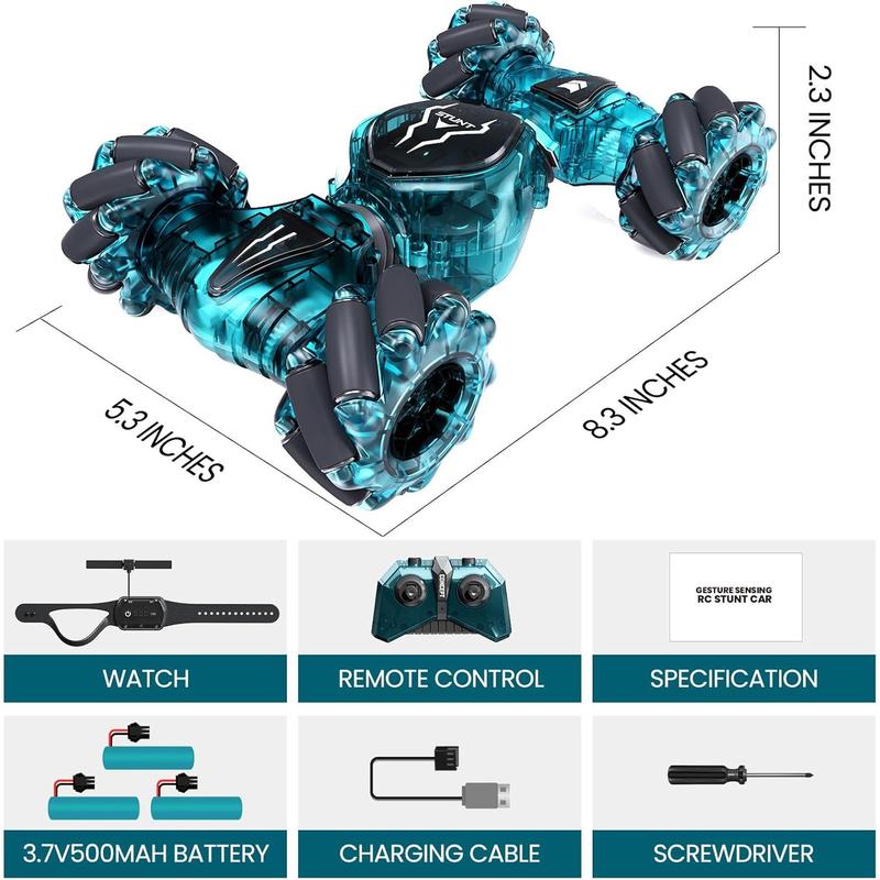 Remote Control Car Cars for Boys Girls, 2.4GHz 4WD Gesture Sensing Stunt Car Toys - 360° Rotating Double Sided Hand Controlled Car with Lights, Gifts for Kids