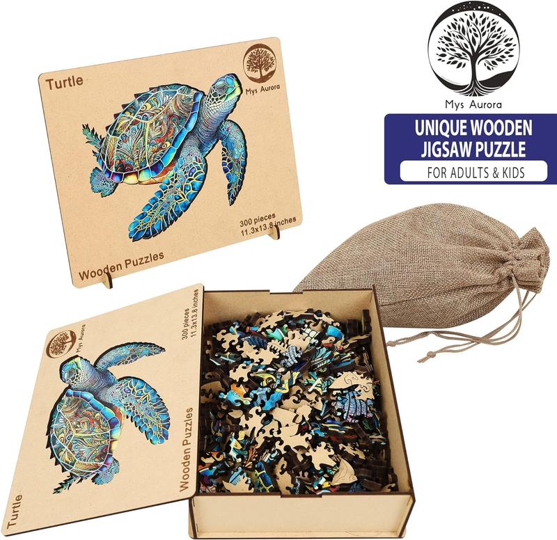 Wooden Puzzles, Sea Turtle Jigsaw Puzzles, Unique Shaped Wooden Puzzle for Adults and Kids, Christmas Gift Family Game Laser Cut