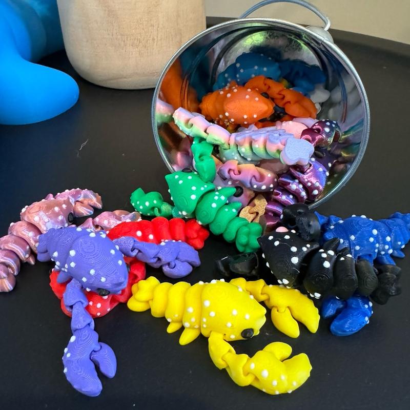 Bucket of mini lobsters - 3d printed, assorted colors, tin bucket