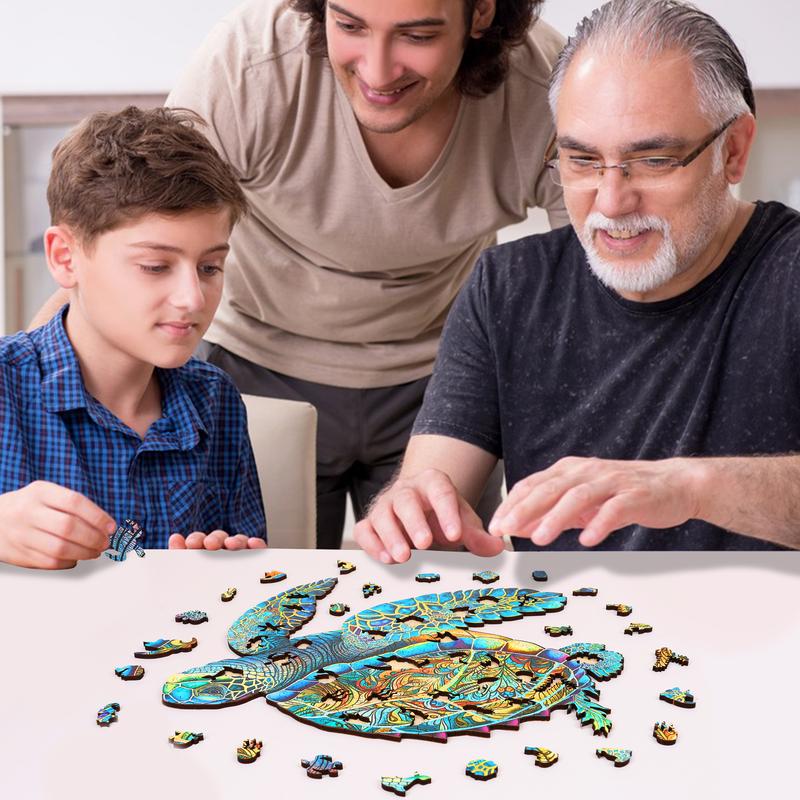 Wooden Puzzles, Sea Turtle Jigsaw Puzzles, Unique Shaped Wooden Puzzle for Adults and Kids, Christmas Gift Family Game Laser Cut