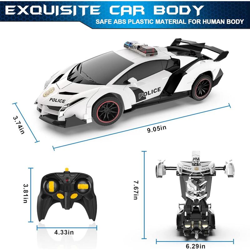 Remote Control Car - Transform Toys Car Robot, One Button Deformation to Robot with Flashing Light,360 Degree Rotating, Girls Boys Toys 2.4Ghz 1:18 Scale Transforming Police Car Kids Toys with