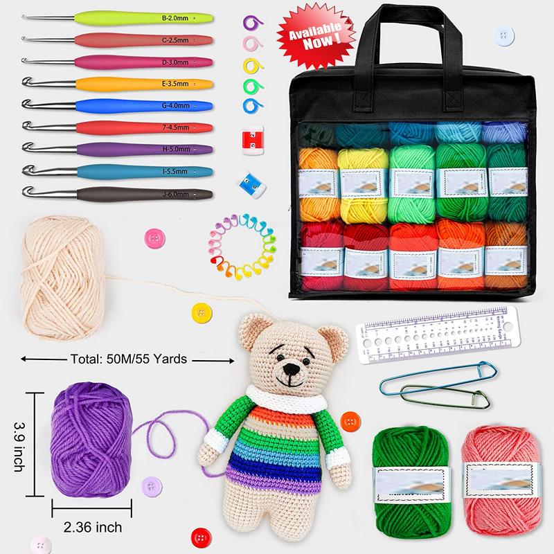 103 PCS Crochet Kit with Crochet Hooks Yarn Set, Bundle Includes 2180 Y.a.r.ds Ac.ry.lic Yarn Skeins Balls, Needles, Accessories, Bag, Ideal Starter Pack for K.i.d.s A.du.lts Beginner Professionals