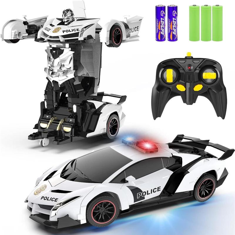 Remote Control Car - Transform Toys Car Robot, One Button Deformation to Robot with Flashing Light,360 Degree Rotating, Girls Boys Toys 2.4Ghz 1:18 Scale Transforming Police Car Kids Toys with