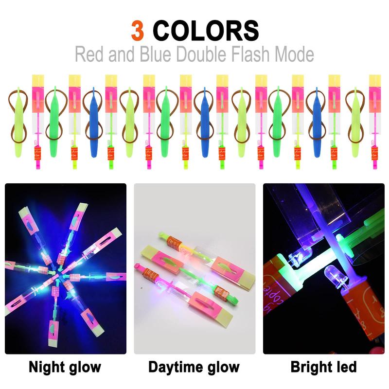 25 Sets LED Flying Set, 25 Slingshot+25 Glow Helicopter-50 Count, Flying Toy Outdoor Toys Glow in The Dark Party Supplies Party Favors for Kids 8-12,4-8