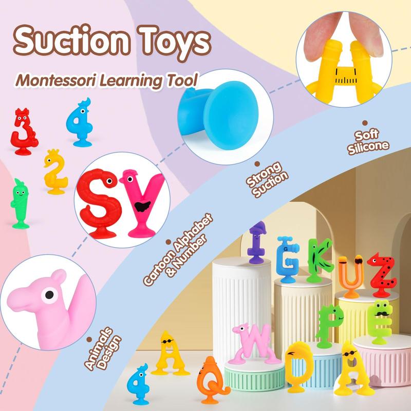 Silicone Alphabet & Number Suction Toy Set, 30pcs box Sensory Toy, Montessori Learning Abc Spelling Game Toy, Easy to Clean