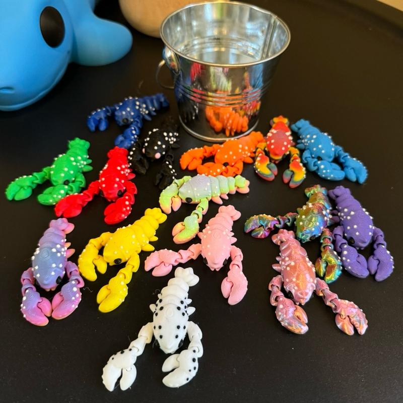 Bucket of mini lobsters - 3d printed, assorted colors, tin bucket