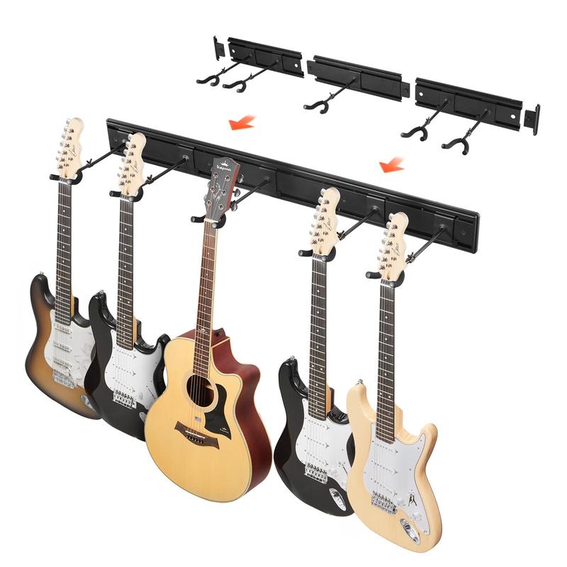 VEVOR 5-Space Guitar Stand, Hold Up to 5 Guitars, Wall-Mounted Multiple Guitars Display Foldable Rack with 270° Rotatable Hooks Aluminum Panels Installation Handle, for Guitar Acoustic Electric Bass