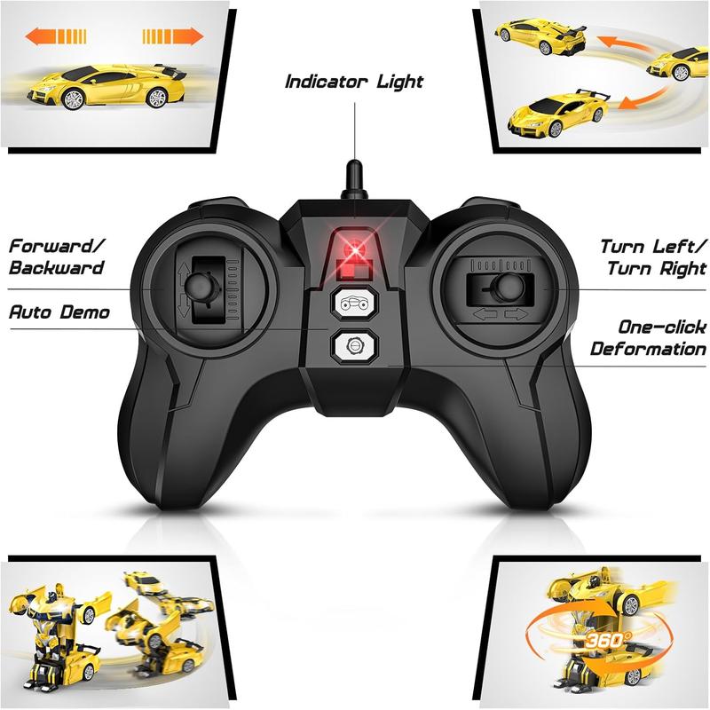 Remote Control CarTransform Robot RC Cars with Cool LED Headlights, 2.4Ghz Toys Car with 360 Degree Rotation and One-Button Deformation, Christmas Birthday Gifts for Boys Girls(Yellow)