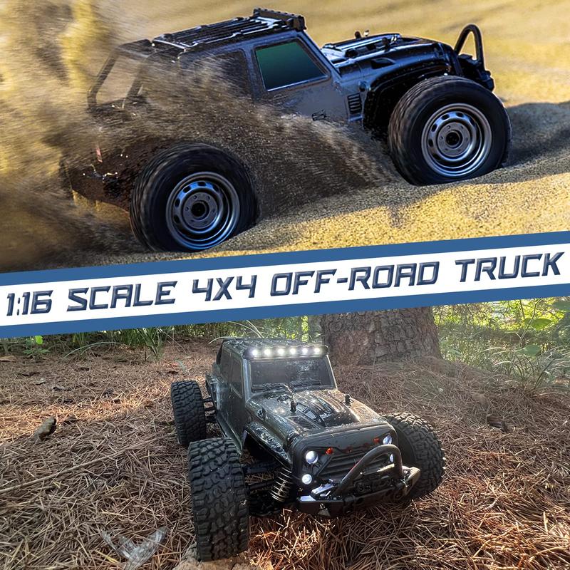 1:16 Scale All Terrain Remote Control Car, 4X4 High Speed 40 Km h RC Truck 2 Rechargeable Batteries Waterproof Monster RC Crawlers with LED Light for Kids Boys and Adults children toy rc drifting