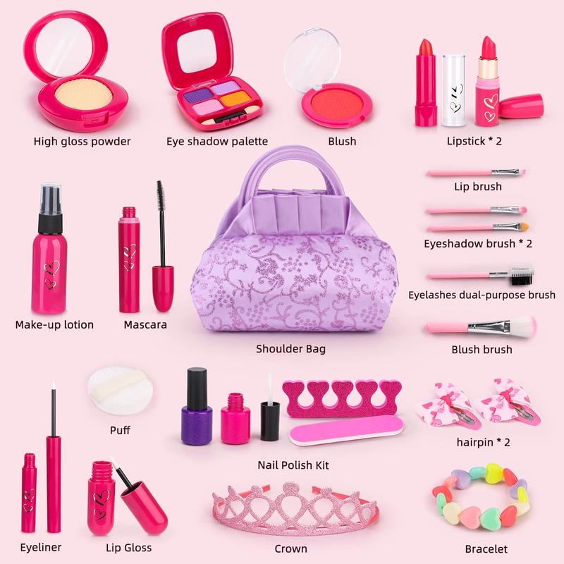 Christmas gift  Pretend Makeup for Toddlers - BTEC Fake Makeup Set for Kids,Play Makeup Kit for Little Girls,with Princess Purse (24 Pack)