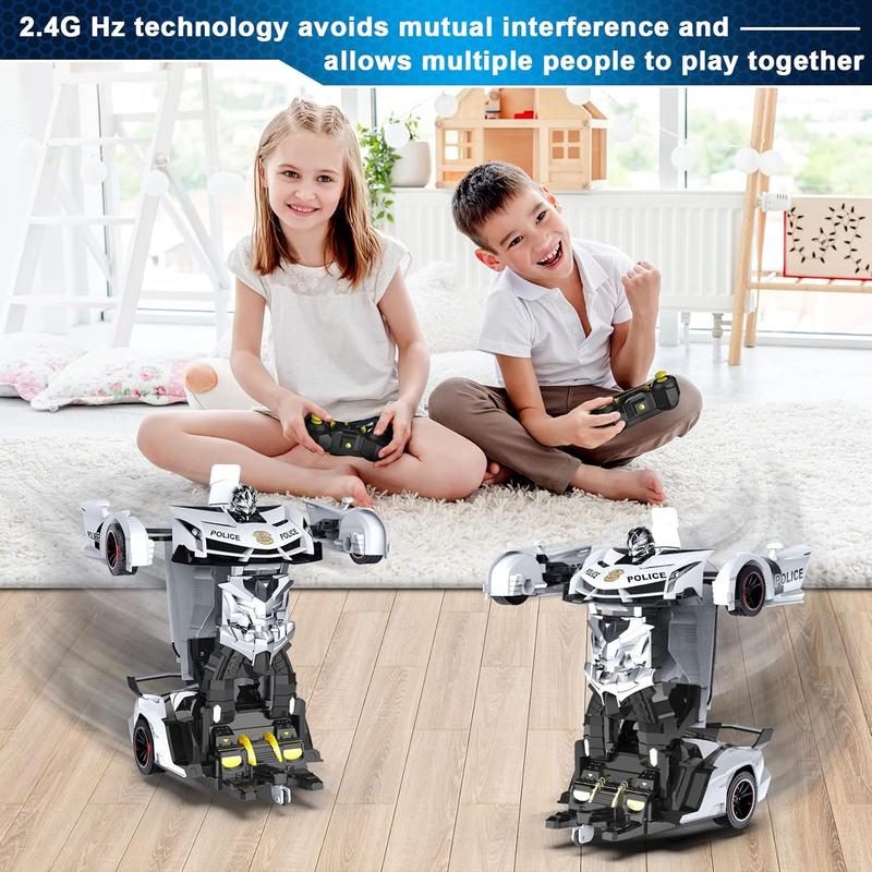 Remote Control Car - Transform Toys Car Robot, One Button Deformation to Robot with Flashing Light,360 Degree Rotating, Girls Boys Toys 2.4Ghz 1:18 Scale Transforming Police Car Kids Toys with