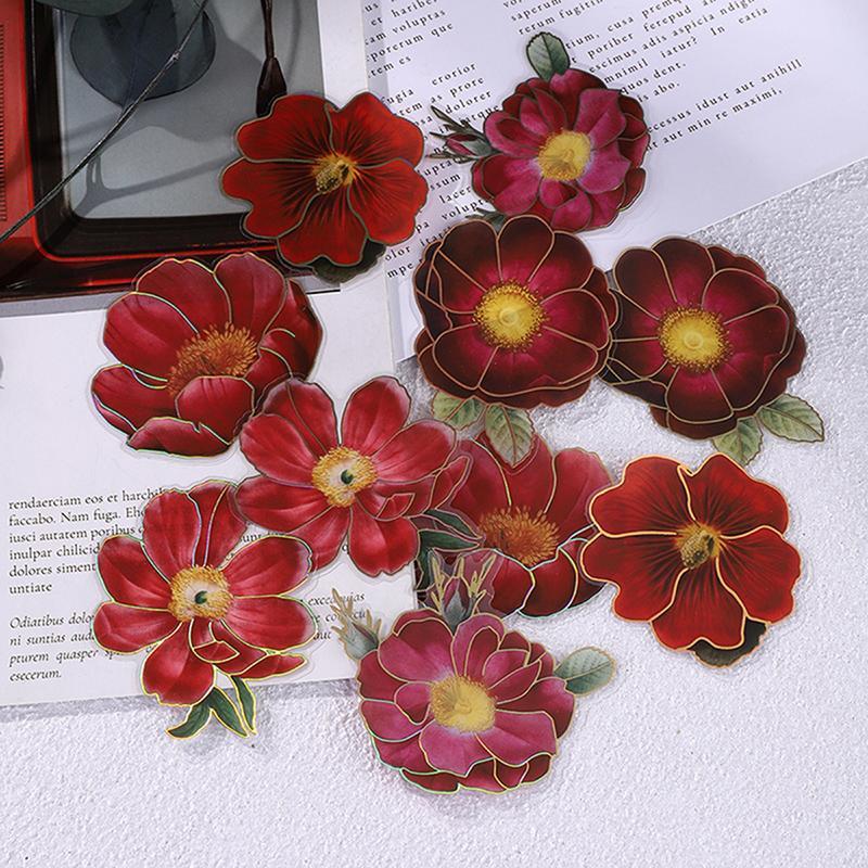 Flower Pattern Sticker, 10pcs set Scrapbooking & Journal Making Material Paper, DIY Decorative Sticker for Stationery Computer Water Bottle