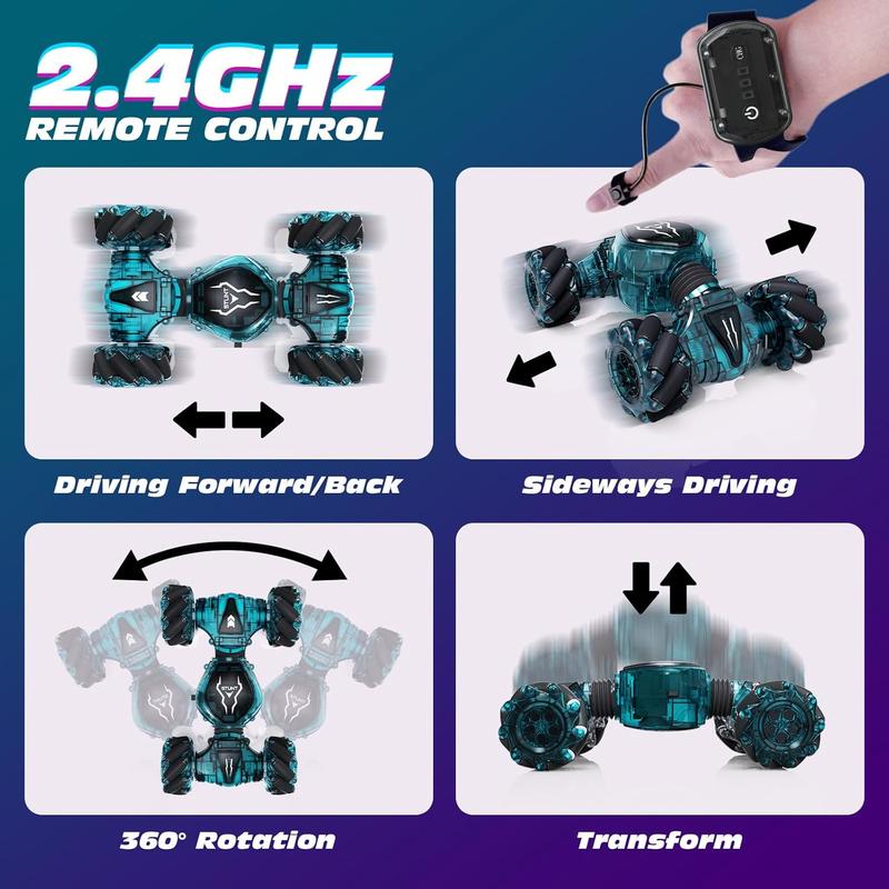 Remote Control Car Cars for Boys Girls, 2.4GHz 4WD Gesture Sensing Stunt Car Toys - 360° Rotating Double Sided Hand Controlled Car with Lights, Gifts for Kids