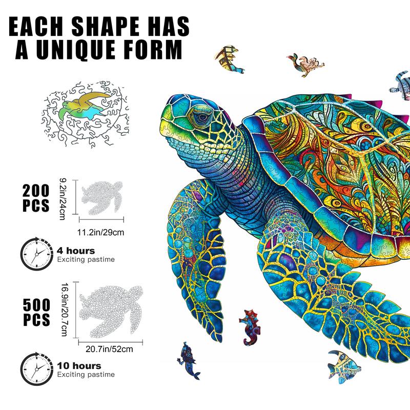 Wooden Puzzles, Sea Turtle Jigsaw Puzzles, Unique Shaped Wooden Puzzle for Adults and Kids, Christmas Gift Family Game Laser Cut