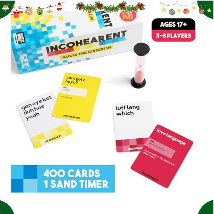 Incohearent, The Guess the Gibberish Party Game by Relatable, A Funny Card Game for Adults, Great for Bachelorette Party Games or Game Night Games, Includes 400 Cards, Instructions, and 1 Sand Timer