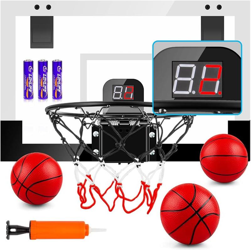 Indoor Basketball Hoop Boys Gifts for Teens and Adults Door Room Basketball Hoop Mini Hoop with Electronic Scoreboard, 3 Balls and Batteries Basketball Toys for 12+