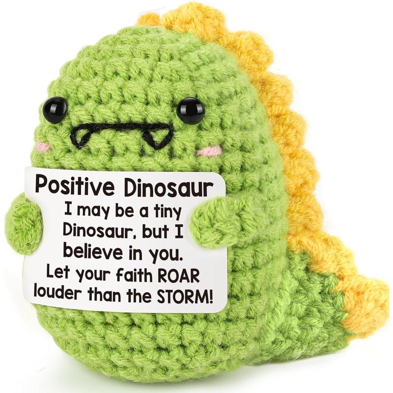 Mini Dinosaur Gifts Positive Crochet Animals Dinosaur Emotional Uplifting Coworker Sister Brother Support Gift Cute Dino Christmas Stocking Stuffer for Friend Daughter Son Small Birthday Gifts