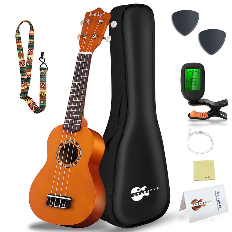 Everjoys Soprano Ukulele Beginner Pack-21 Inch w Free Online Lesson Gig Bag Fast Learn Songbook Digital Tuner Pick All in One Kit