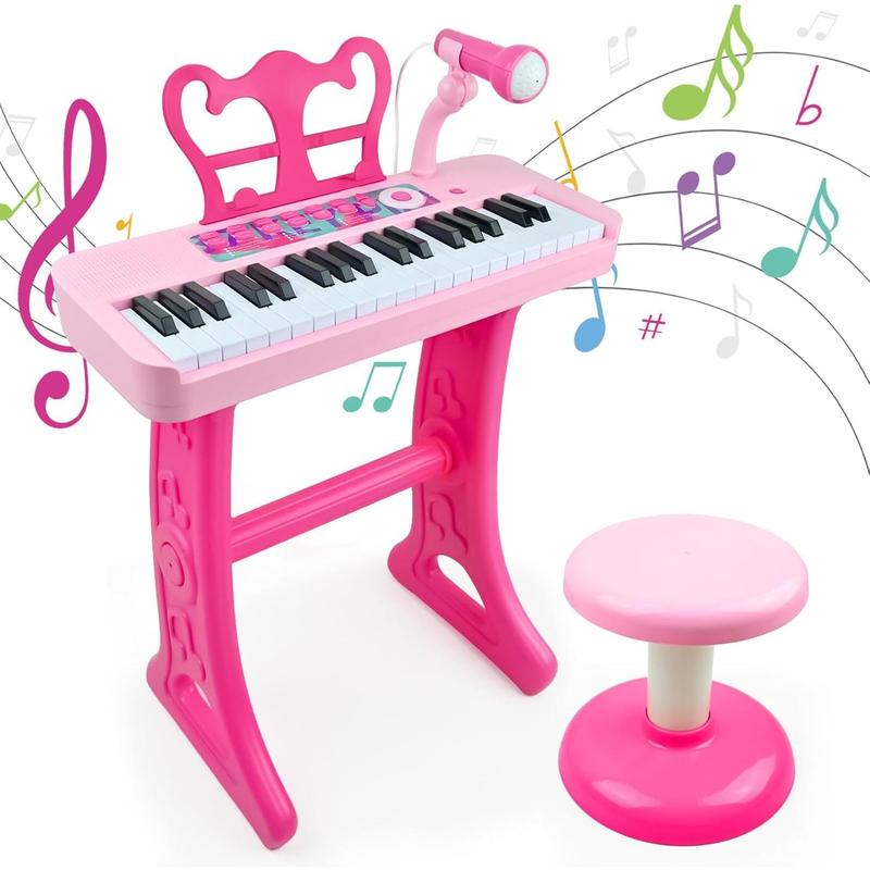 Kids Piano Keyboard Toys - 37 Keys Keyboard Piano with Microphone Stool and 2 Speakers, Christmas Birthday Gifts for 3+ Years Old Baby Girls Toys