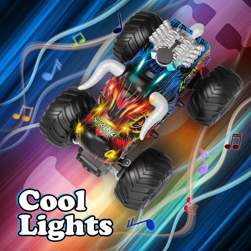 RC Monster Trucks for Boys Age 4-7 8-12 Year Old - RC Bull Car Toys for Kids, Ideas Christmas and Birthday Gifts, 2.4 GHz Multi-Terrain Off-Road Car with Music Lights Spray