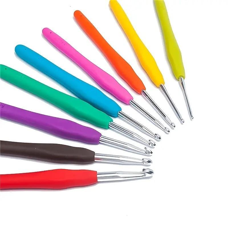 14pcs Random Color Soft Silicone Handle Crochet Hook Set, Multifunctional Anti-slip Crochet Needle, DIY Tool For Home Sewing Knitting