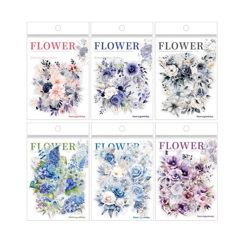 Flower Pattern Sticker, 20pcs pack Watercolor Flower Sticker, DIY Decorative Sticker for Scrapbooking & Journal Making, Christmas Gift