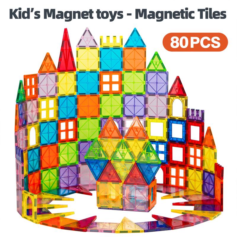 Magnetic Tiles - 80PCS Magnet Tiles Clear Magnetic 3D Building Blocks,  Magnetic Construction Set for Toddler 3 4 5 6 7+ Years, Classroom Supplies for STEM Learning, Birthday Gifts & Toys for  Boys Girls