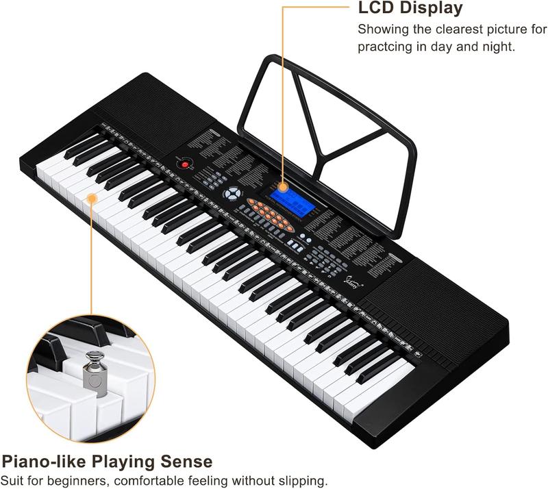 GLARRY 61-Key Portable Electronic Keyboard Piano set w LCD Screen, Stand, Microphone, Headphones, Stand, Bench, Teaching Modes, Built-In Speakers