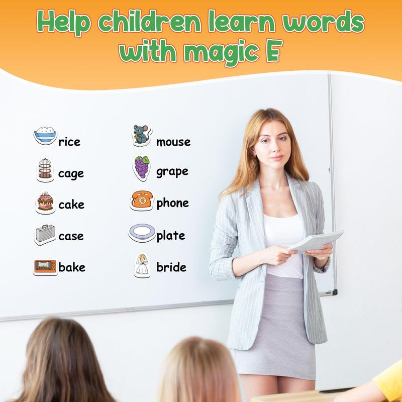 Magic E Word Games, Phonics Games, 50 Magnetic Objects, Fridge Magnets, Learn to Read Spelling Reading Learning for Classroom letter magnets