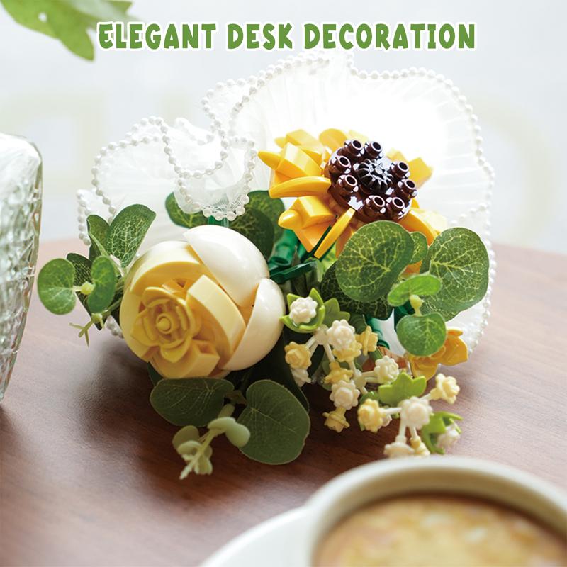 Flower Bouquet Building Set with Greeting Card, Multifunctional Design for Handheld Bouquet, Display, or Hanging Ornament, Perfect Gift for Sweet Lovers or Friends.