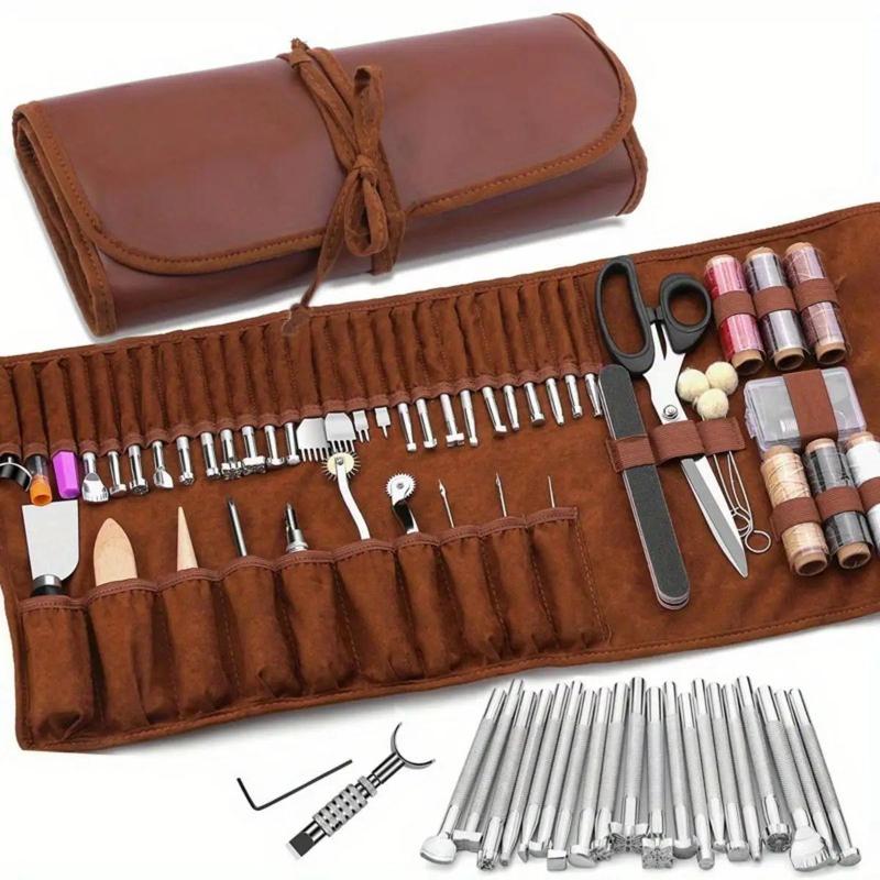 Multifunctional Leather Craft Tools, 1 Set Leather Working Tools Kit with Storage Bag, Leather Craft Making Tools for Cutting & Punching & Sewing & Carving, Stocking Fillers Gift